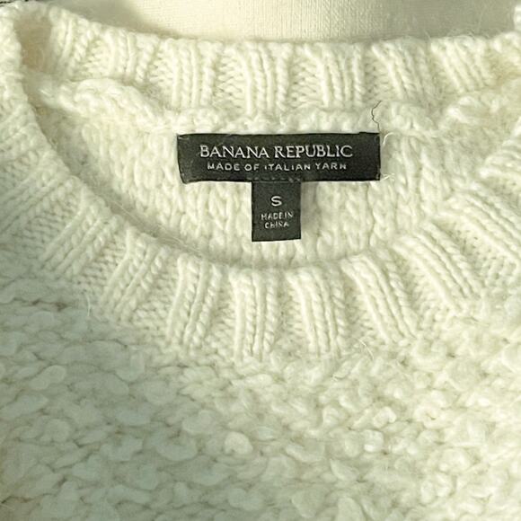 Banana Republic Wool Blend Chunky Crew Neck Carpet Sweater Women's Cream Size S - Picture 6 of 7